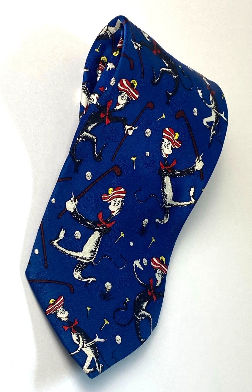 Dr. Seuss The Cat in the Hat Blue Golf Tie 100% Silk Vintage Circa 1994